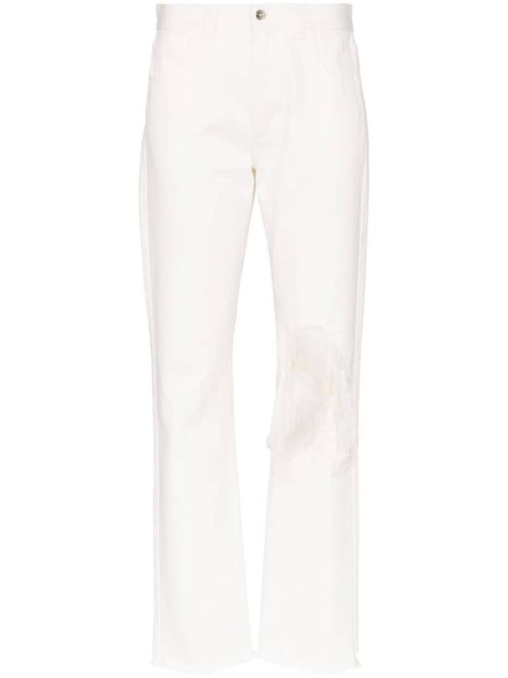Marques'almeida Straight-leg Ripped Feather Jeans - White