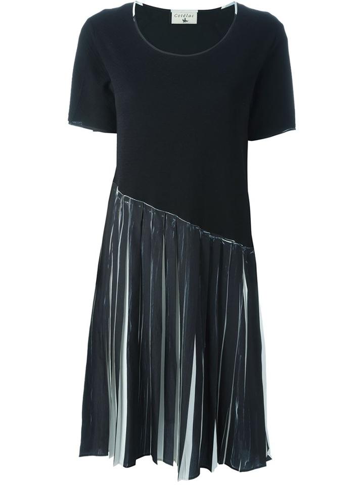 Cotélac Pleated T-shirt Dress, Women's, Size: 1, Black, Polyester