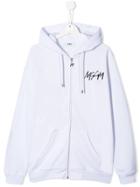 Msgm Kids Teen Logo Zipped Hoodie - White