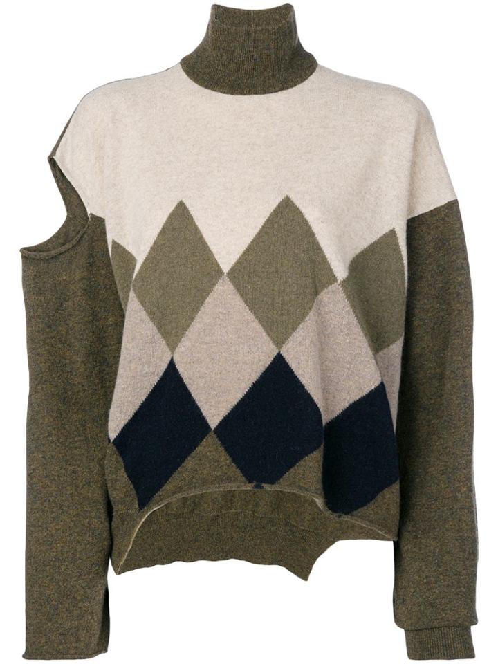 Erika Cavallini Distressed Roll Neck Sweater - Green