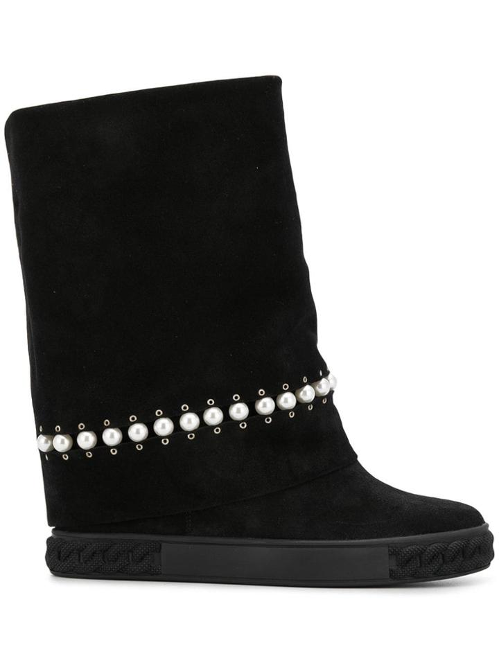 Casadei Pearl Embellished Boots - Black