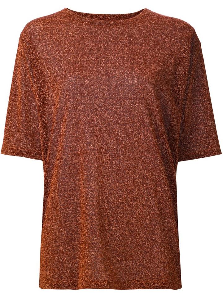 Mm6 Maison Margiela Metallic Effect T-shirt, Women's, Size: Medium, Brown, Polyamide/polyester