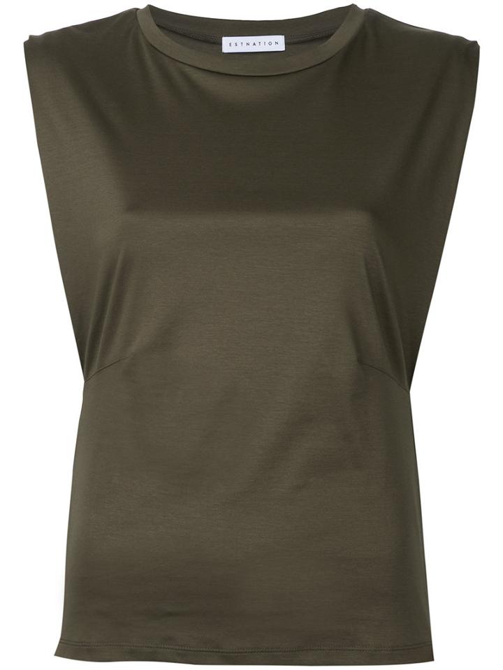Estnation - Gathered Detail T-shirt - Women - Cotton - 38, Green, Cotton