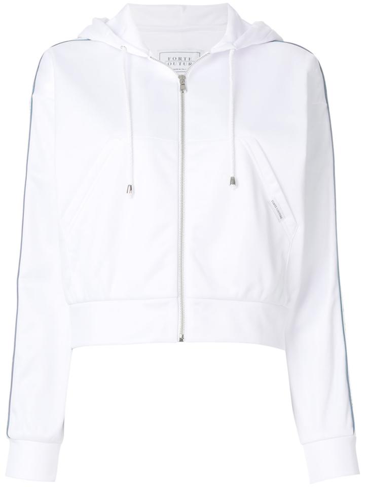 Forte Couture Slogan Strip Zip Up Hoodie - White