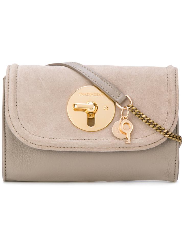 See By Chloé - Lois Mini Bag - Women - Cotton/calf Leather/sheep Skin/shearling - One Size, Grey, Cotton/calf Leather/sheep Skin/shearling
