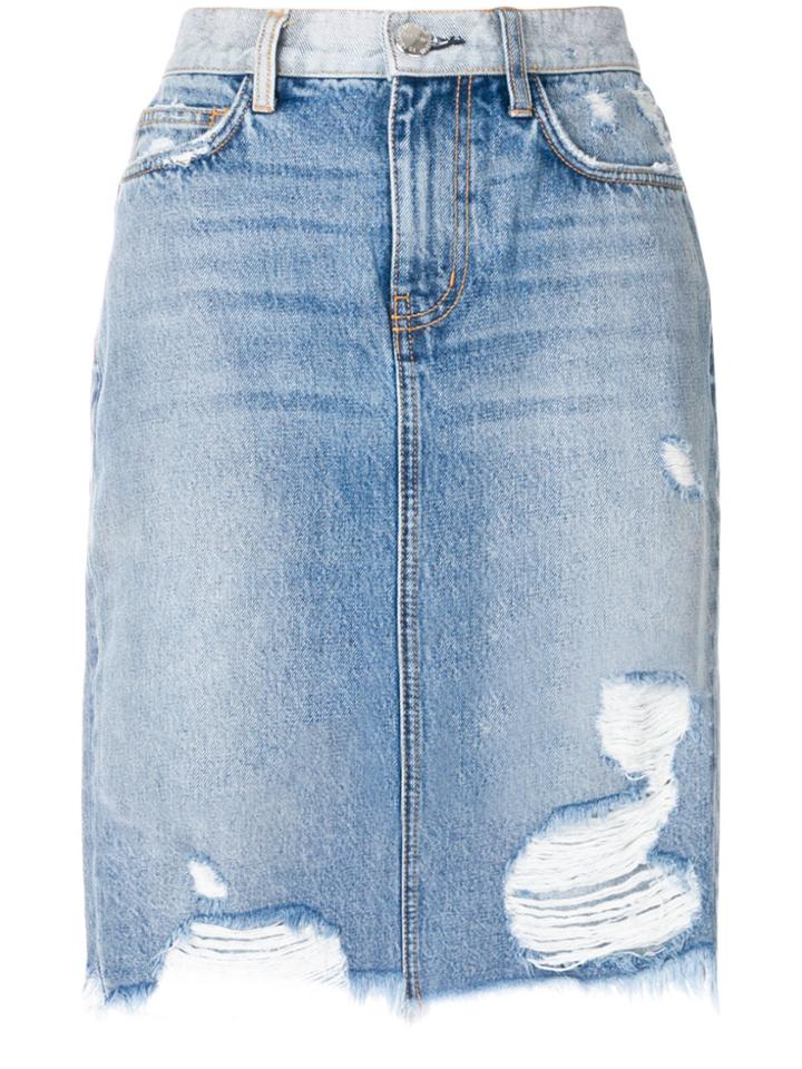 Current/elliott Distressed High-waisted Skirt - Blue