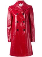 Valentino High-shine Coat, Women's, Size: 42, Red, Calf Leather/silk/spandex/elastane