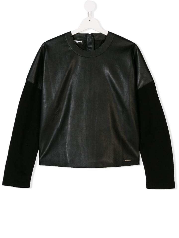 Dsquared2 Kids Teen Leather Effect Sweatshirt - Black