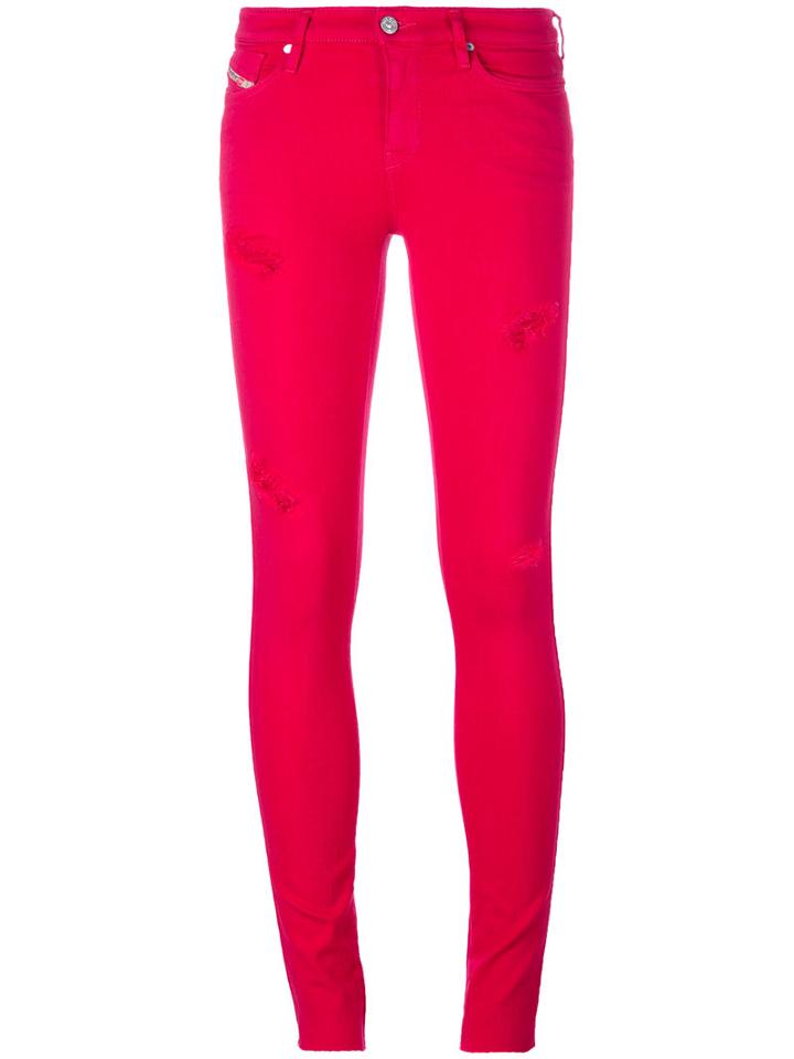 Diesel Ripped Super Skinny Jeans, Women's, Size: 27, Pink/purple, Cotton/polyester/spandex/elastane