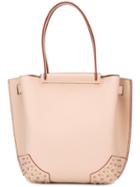 Tod's Logo Embossed Tote, Women's, Nude/neutrals, Calf Leather