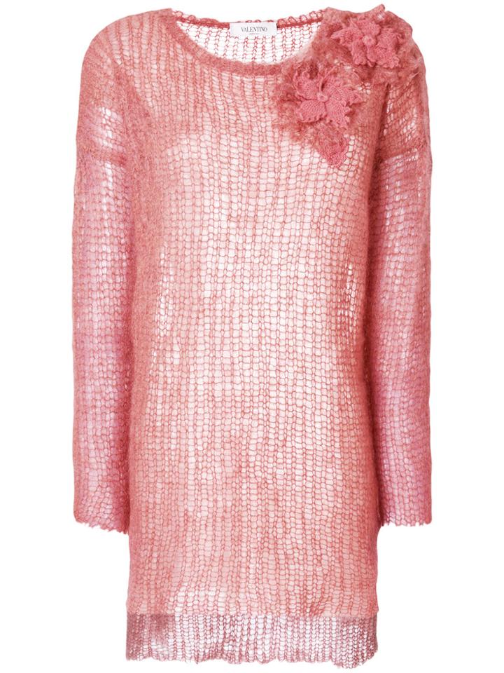 Valentino Floral Appliqué Knit Jumper - Pink & Purple