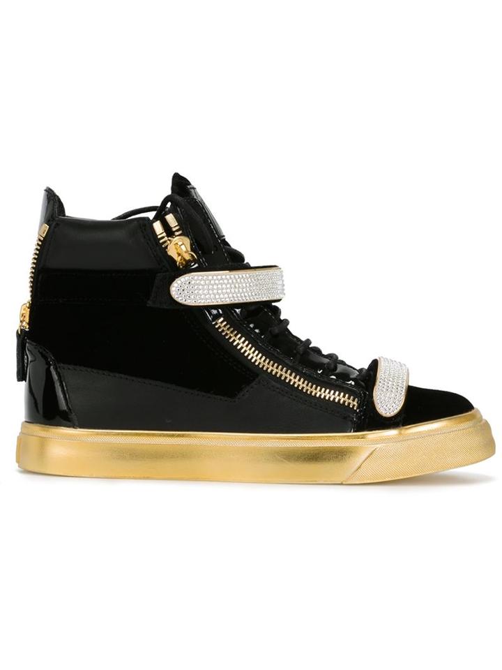 Giuseppe Zanotti Design Coby Hi-top Sneakers, Women's, Size: 39, Black, Leather/patent Leather/glass