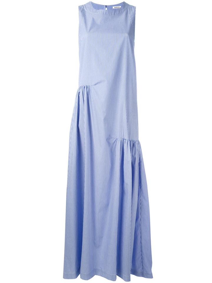P.a.r.o.s.h. Pleated Trim Striped Long Dress, Women's, Size: Medium, Blue, Cotton
