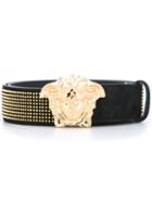 Versace 'palazzo Medusa' Studded Belt, Men's, Size: 95, Black, Chamois Leather/metal