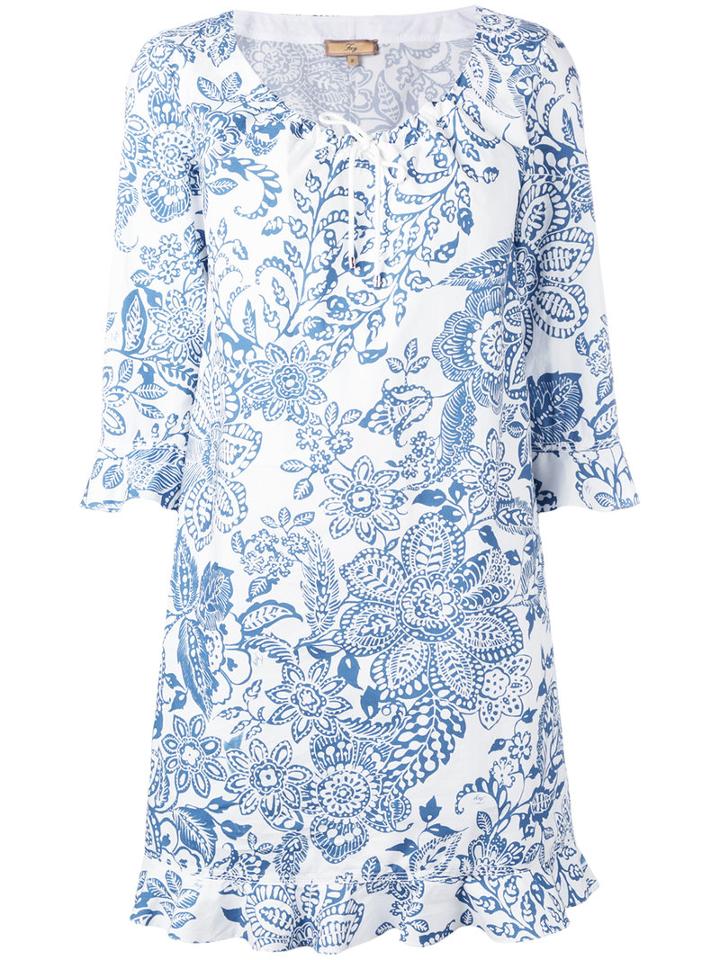 Fay Floral Print Dress, Women's, Size: Medium, White, Cotton