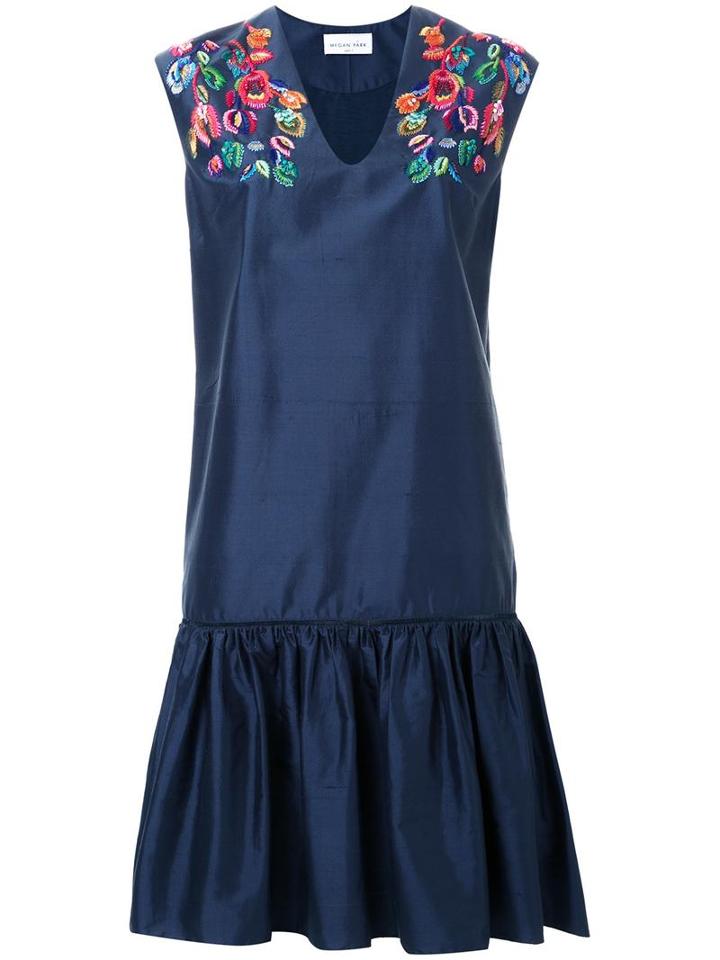 Megan Park Tula Ruffle Hem Dress, Women's, Size: 10, Blue, Silk/viscose