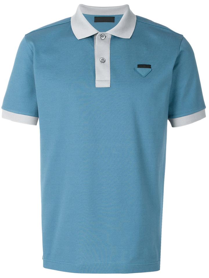 Prada Contrast Collar Polo Shirt - Blue
