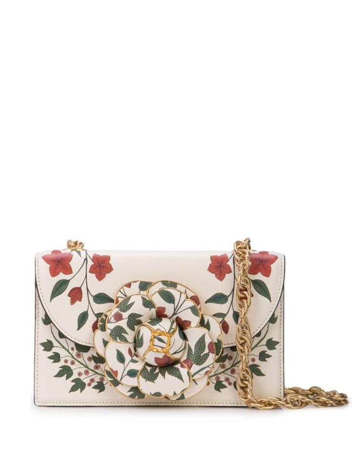 Oscar De La Renta Mini Tro Print Shoulder Bag - White