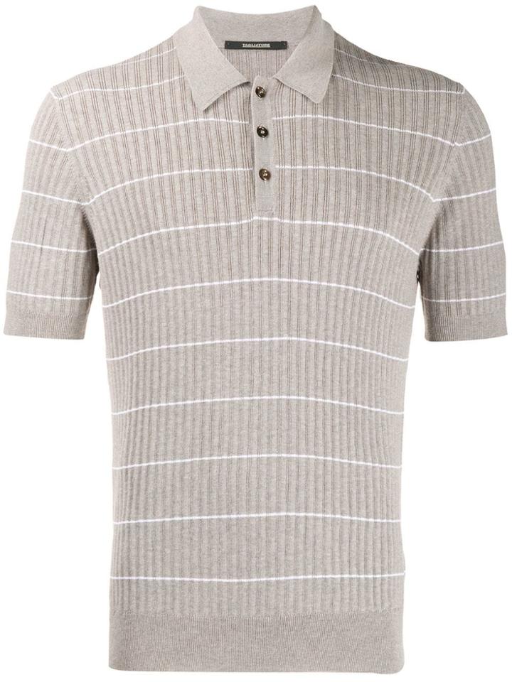 Tagliatore Ribbed Knit Polo Shirt - Grey