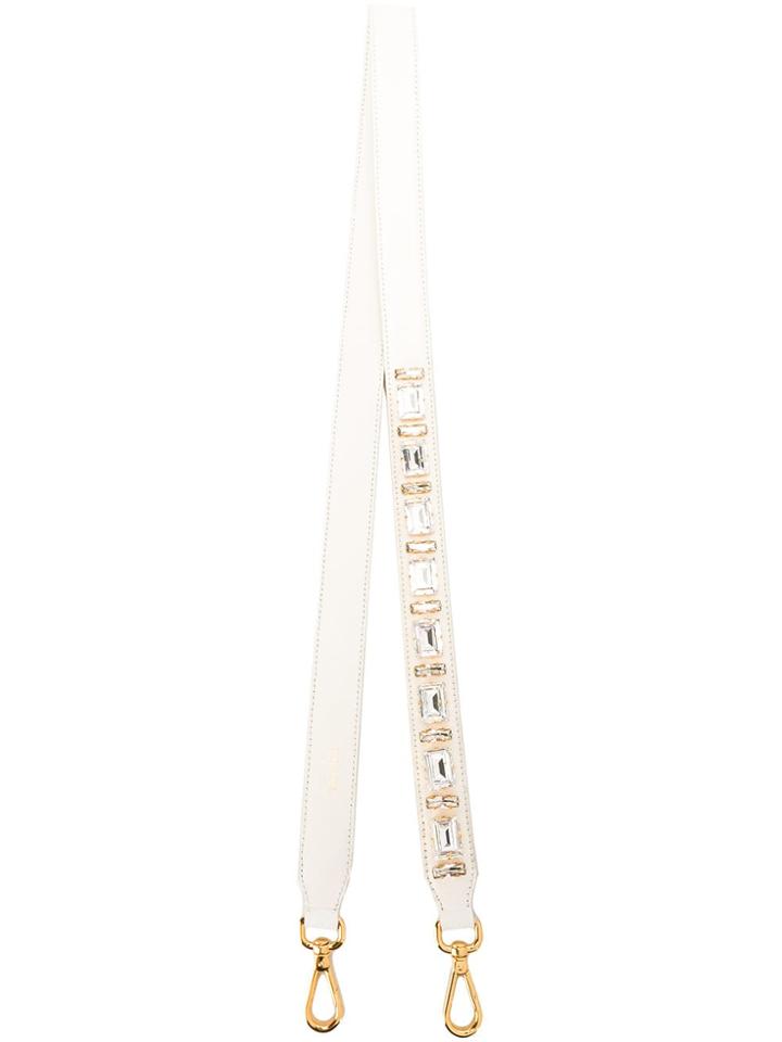 Prada Crystal Embellished Shoulder Strap - White