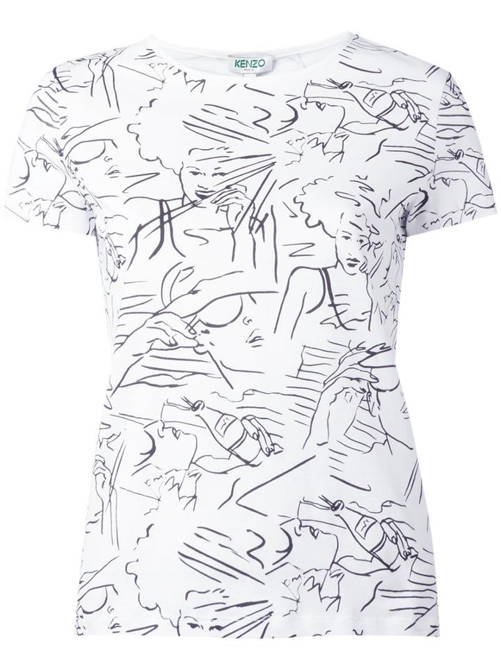 Kenzo Face Sketch T-shirt, Women's, Size: Xs, White, Cotton