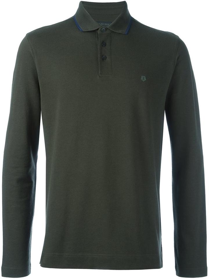 Z Zegna Chest Logo Polo Shirt, Men's, Size: Medium, Green, Cotton