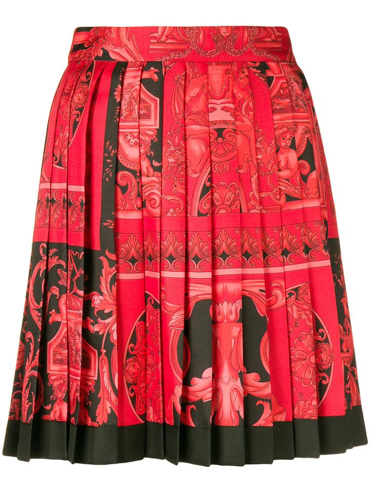 Versace Printed Pleated Skirt - Red