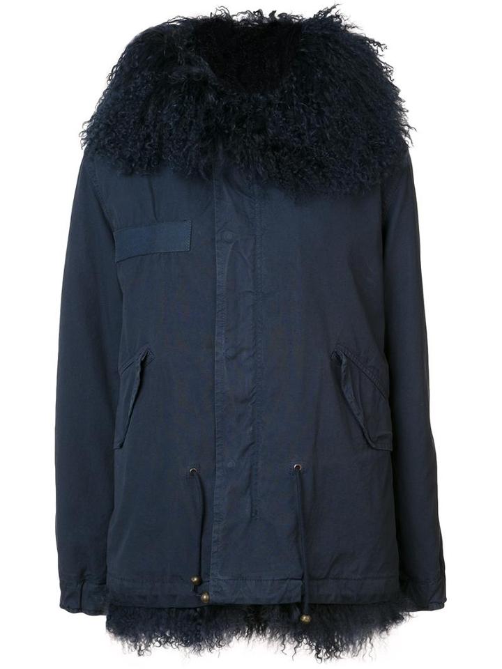 Mr & Mrs Italy Collar Detail Hooded Jacket, Women's, Size: Xs, Blue, Cotton/lamb Fur