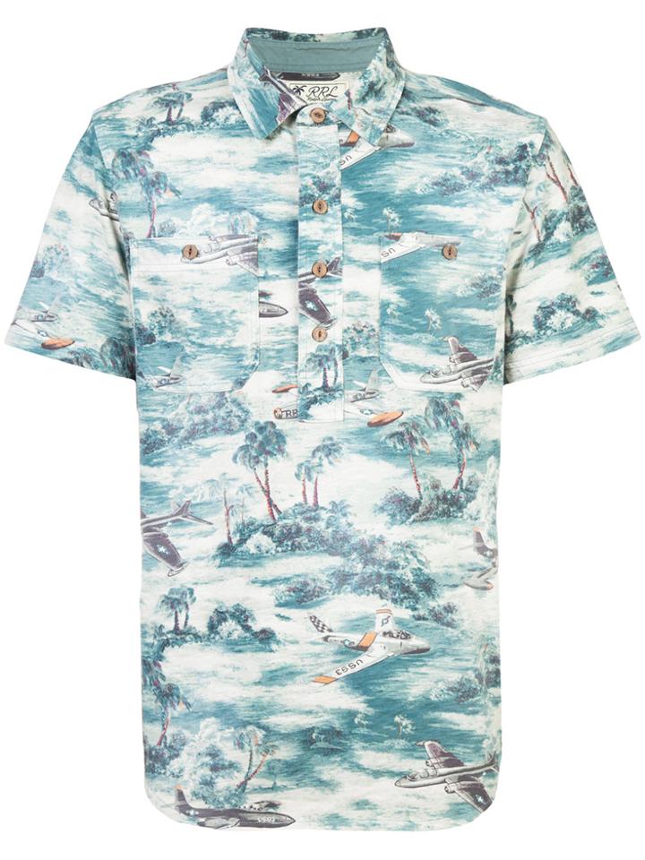 Rrl Print Short-sleeve Polo Top - Blue