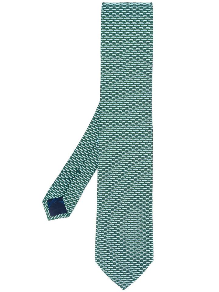 Salvatore Ferragamo Crocodile Print Tie - Green