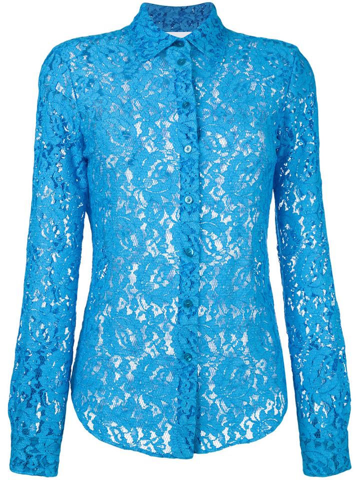 Moschino Lace Blouse, Women's, Size: 42, Blue, Rayon/polyamide