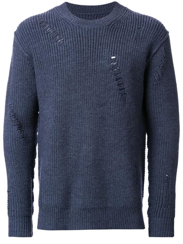 Attachment Distressed Jumper, Men's, Size: 3, Grey, Wool