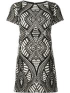 Alice+olivia Geometric Pattern Mini Dress, Women's, Size: 10, Black, Acrylic/polyester/spandex/elastane