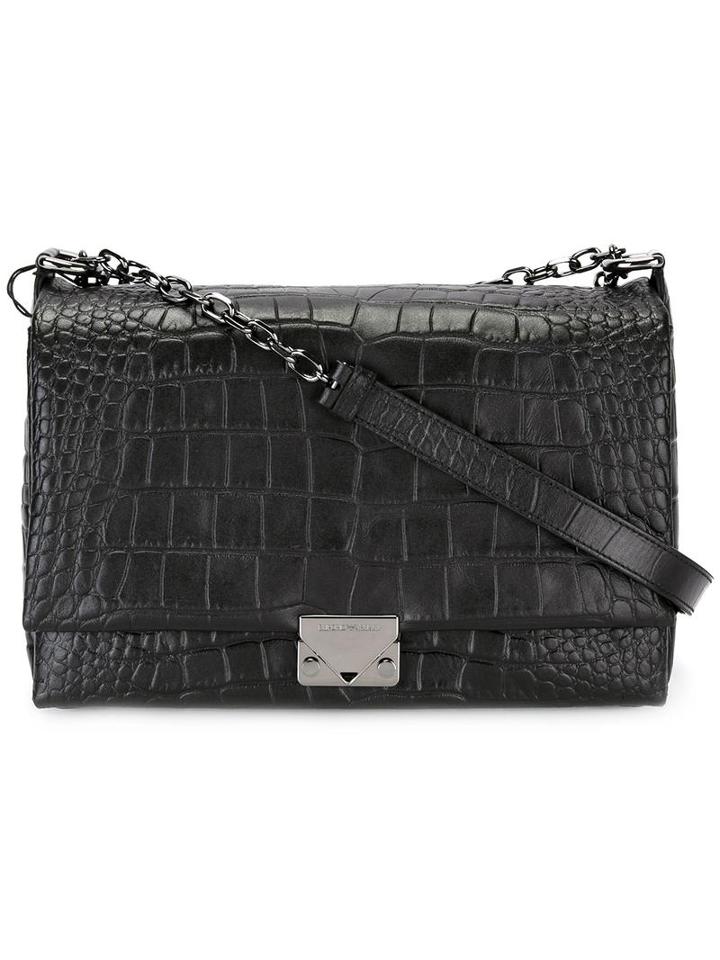 Emporio Armani Logo Buckle Shoulder Bag, Women's, Black, Cotton/leather