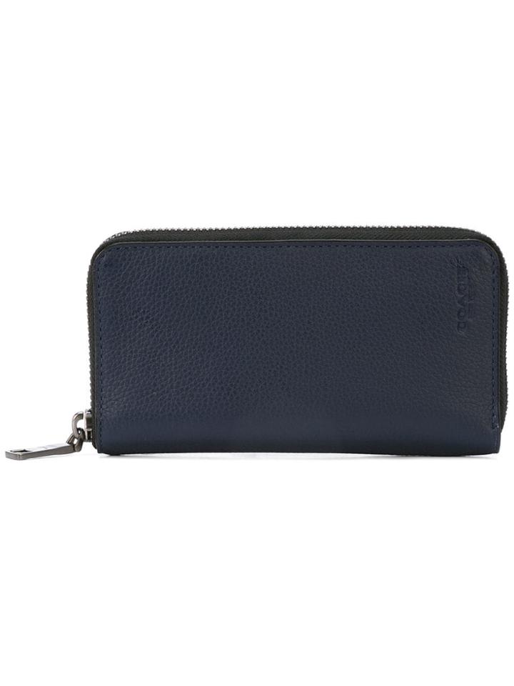 Coach Zip Around Phone Wallet In Pebble Leather - Blue
