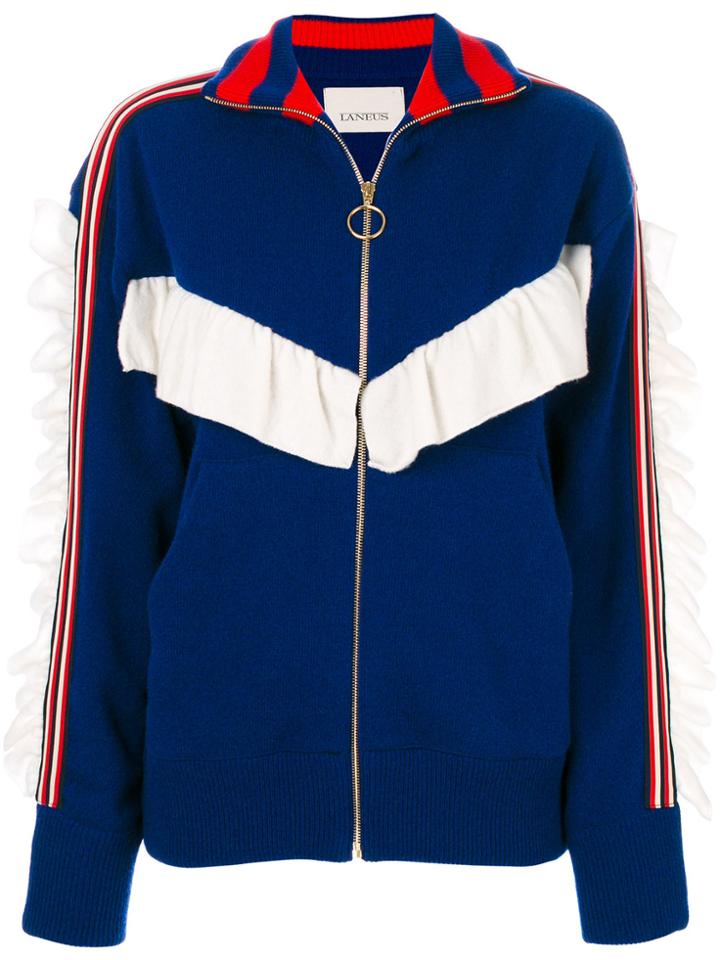 Laneus Striped Zipped Sweater - Blue