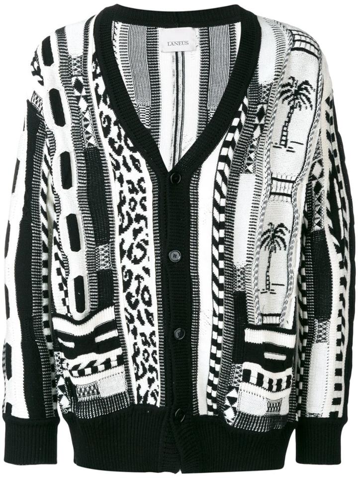 Laneus Abstract Print Cardigan - White