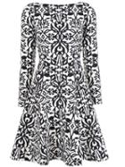 Lela Rose Printed Flared Skater Dress, Women's, Size: 6, Black, Cotton/polyester/spandex/elastane