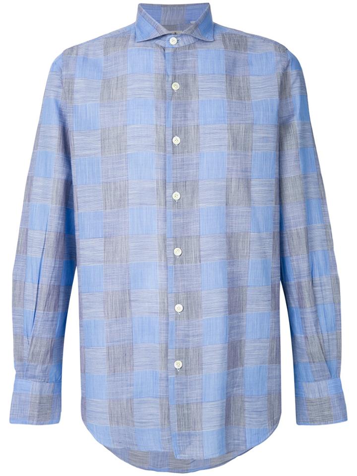 Finamore 1925 Napoli Button Up Checked Shirt - Blue