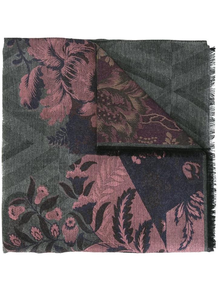 Etro Floral Pattern Scarf, Men's, Grey, Viscose/modal/cotton