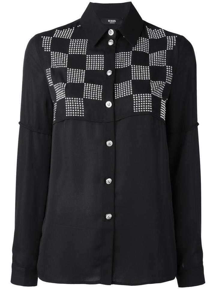 Versus Checked Bib Shirt, Women's, Size: 42, Black, Polyester
