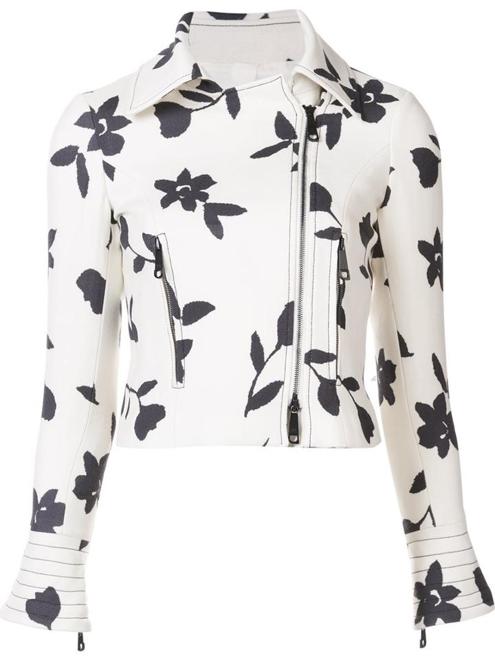 Carolina Herrera Printed Motorcycle Jacket, Women's, Size: 6, White, Wool