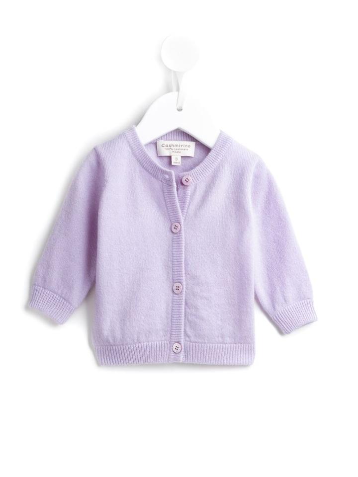 Cashmirino - Round Neck Cardigan - Kids - Cashmere - 12 Mth, Pink/purple