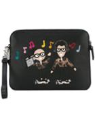 Dolce & Gabbana Musical Graphic Clutch, Men's, Black, Calf Leather