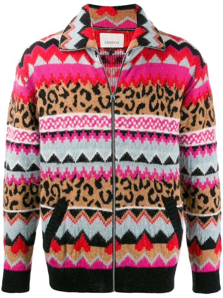 Laneus Mixed-print Zip-up Jacket - Brown