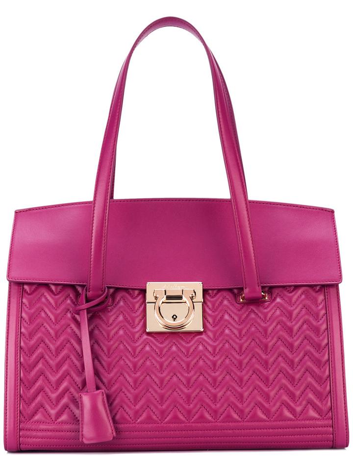 Salvatore Ferragamo Quilted Tote, Women's, Pink/purple, Calf Leather/nappa Leather