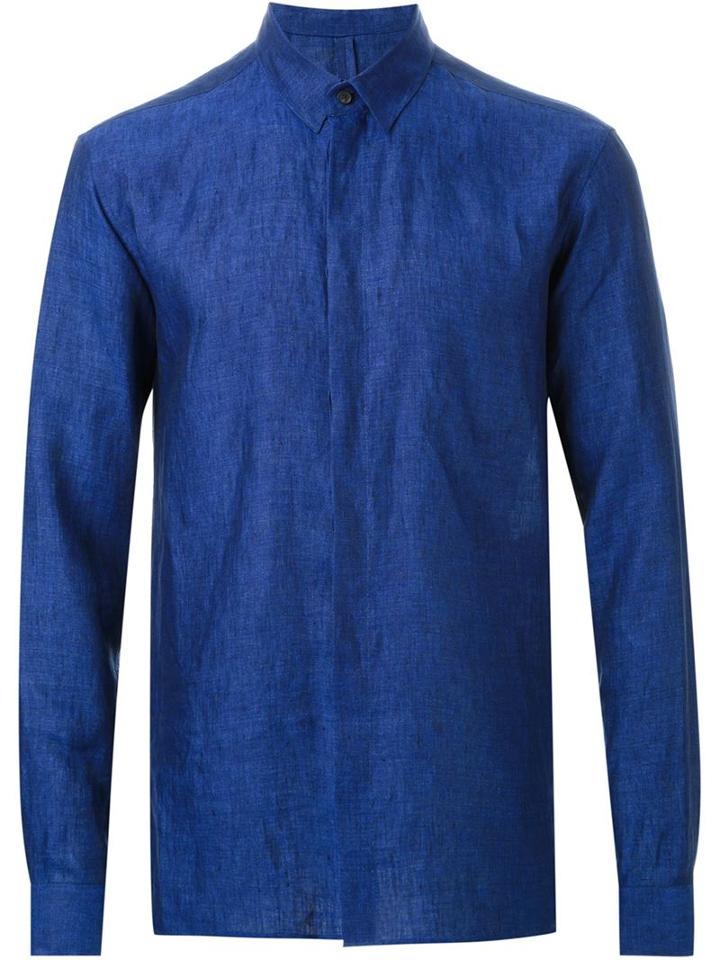 Haider Ackermann Concealed Fastening Shirt, Men's, Size: Small, Blue, Linen/flax