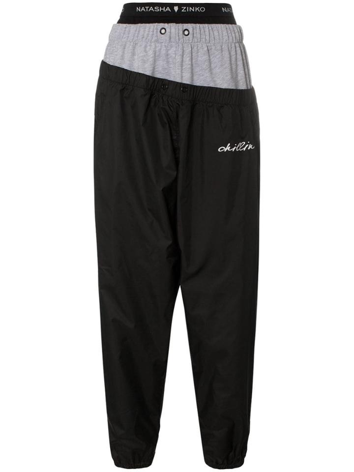 Natasha Zinko Triple Layer Loose Fit Cotton Blend Track Pants - Black