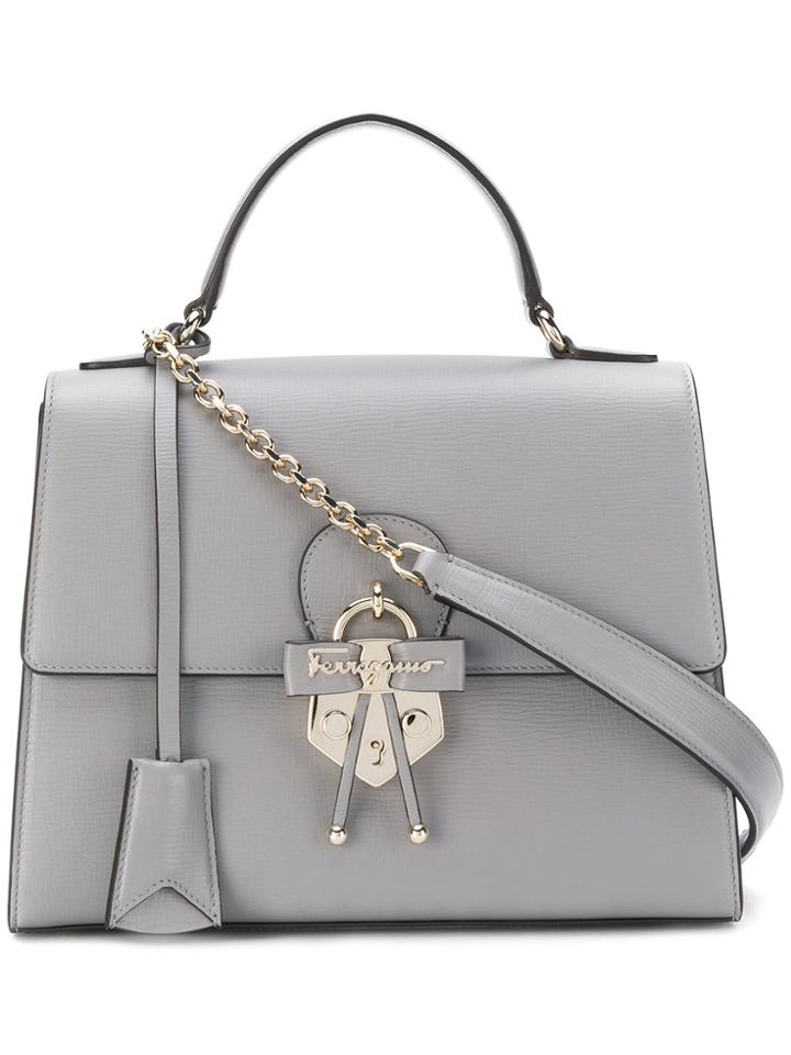 Salvatore Ferragamo Gancio Embellished Top Handle Bag - Grey