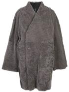Rick Owens Wrap-style Shearling Coat - Dust
